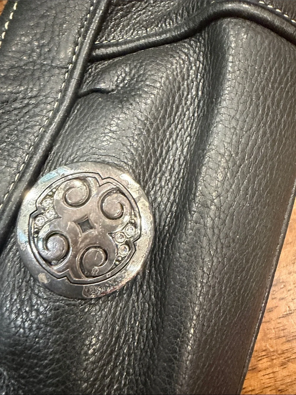 Brighton Black Leather Crossbody with Silver Medallion